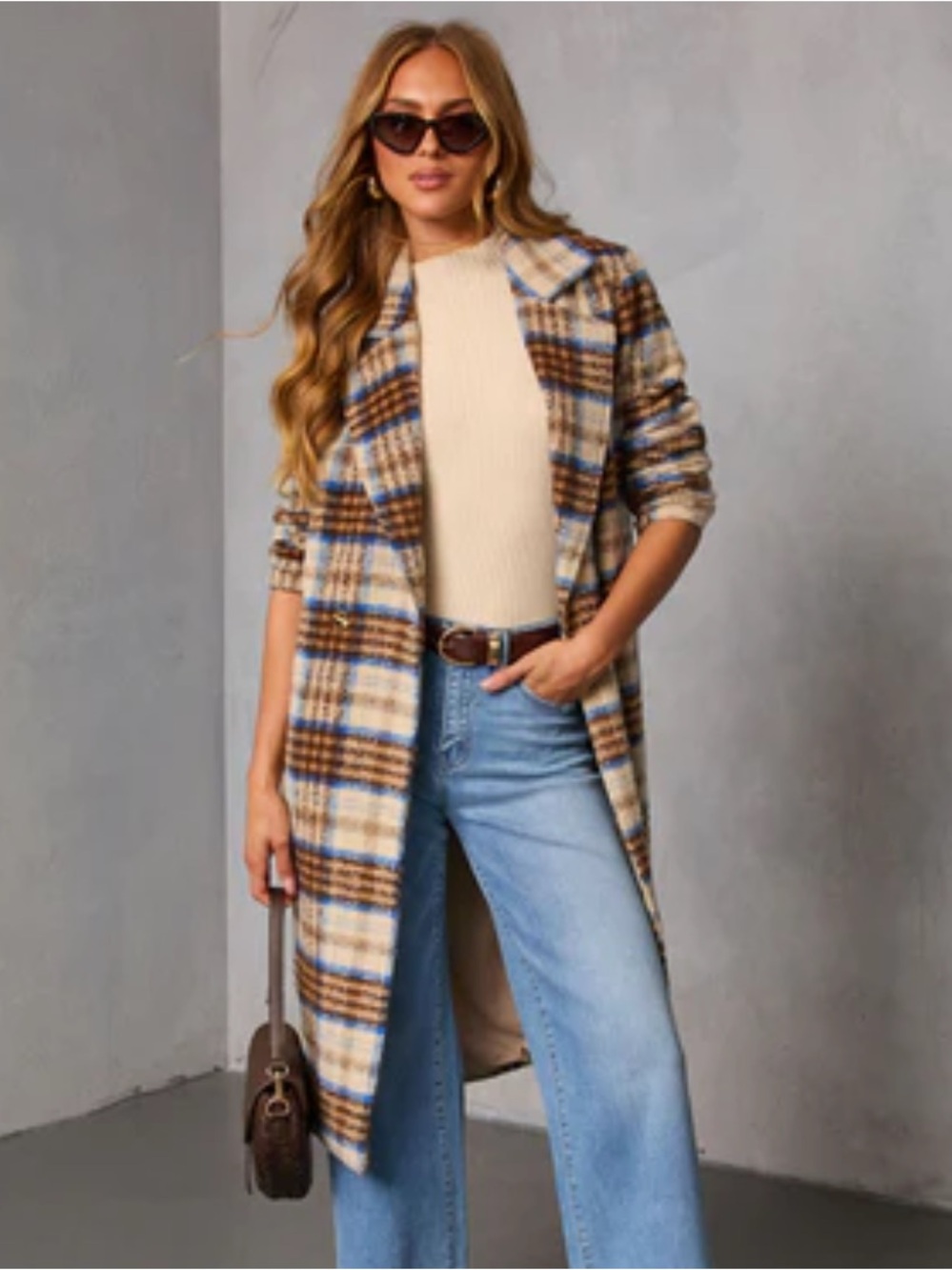 Isarn Plaid Double Breasted Long Coat